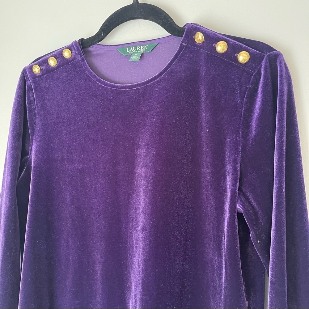 LAUREN Ralph Lauren Petite Large Velvet Tunic Purple Brown 3/4 Sleeve Top - Picture 4 of 11